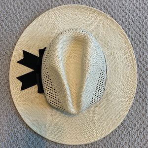 Talbots natural adjustable straw hat with black ribbon